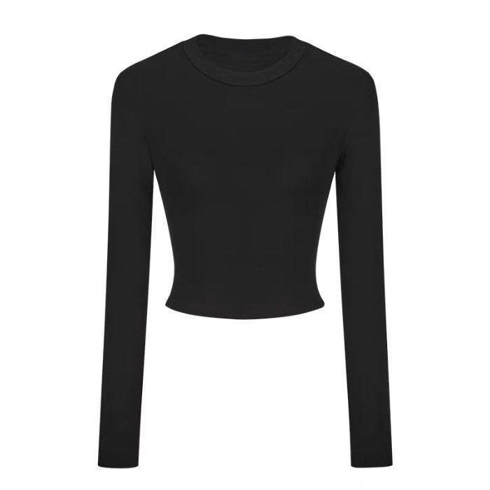 

2025 Весна Корейский стиль Универсальная Приталенная С длинным рукавом Однотонная Женская футболка M чёрный