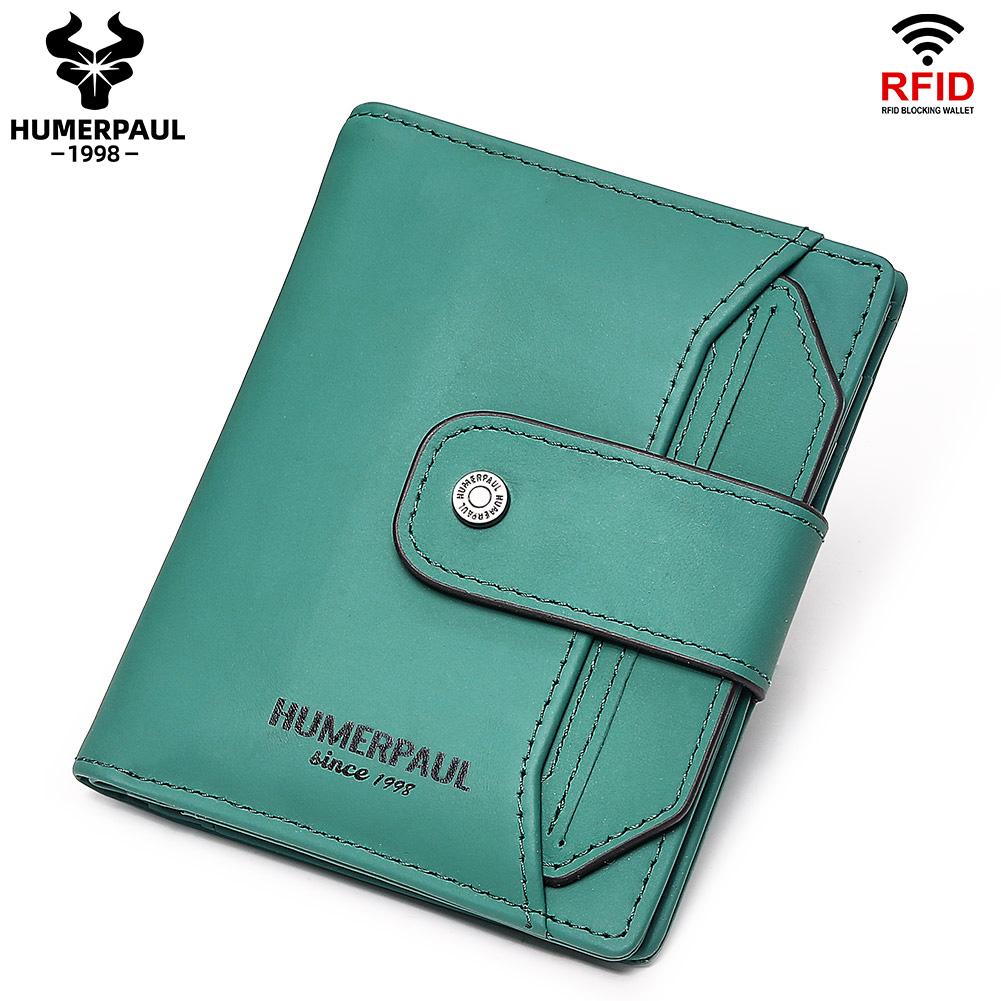 

HUMERPAUL Ladies wallet RFID anti-theft brush first layer cowhide wallet multi-card wallet large-capacity coin purse зелений