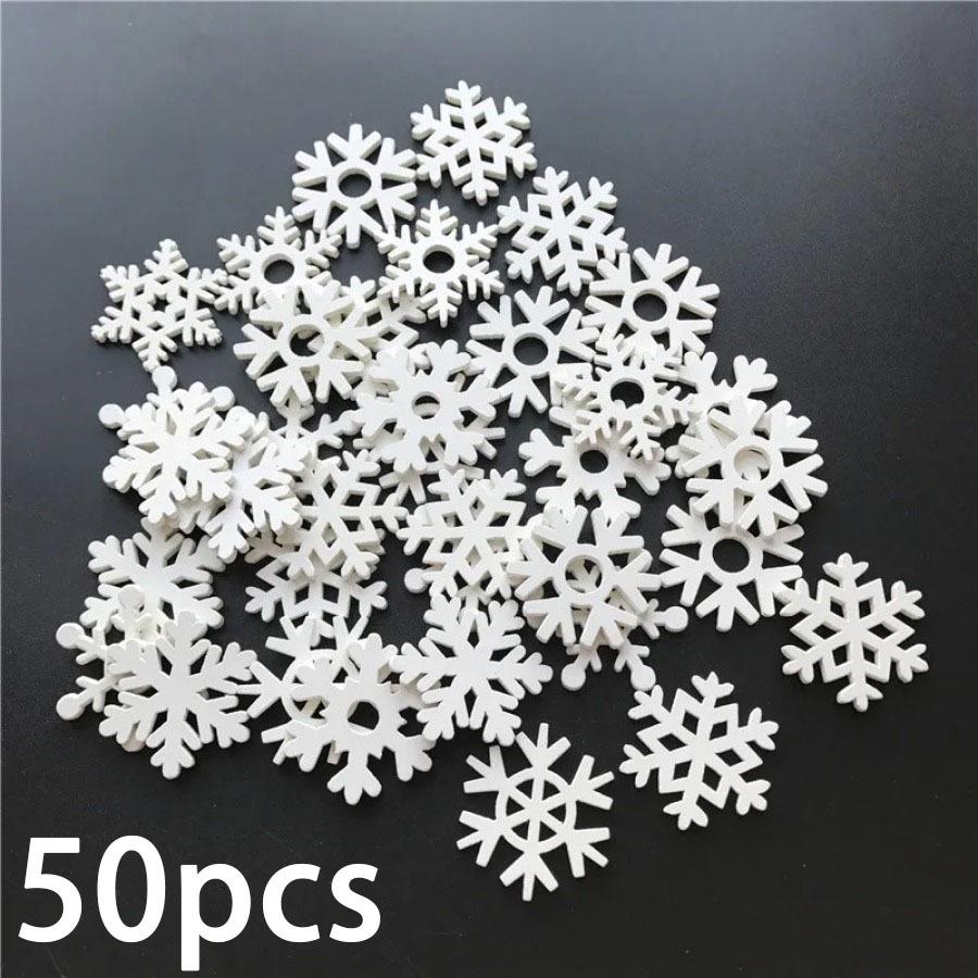 

50pcs Wooden Snowflakes for Christmas, DIY Ornaments, Eco-Friendly Home Decor, Perfect for Craft Projects and Tree Decoration