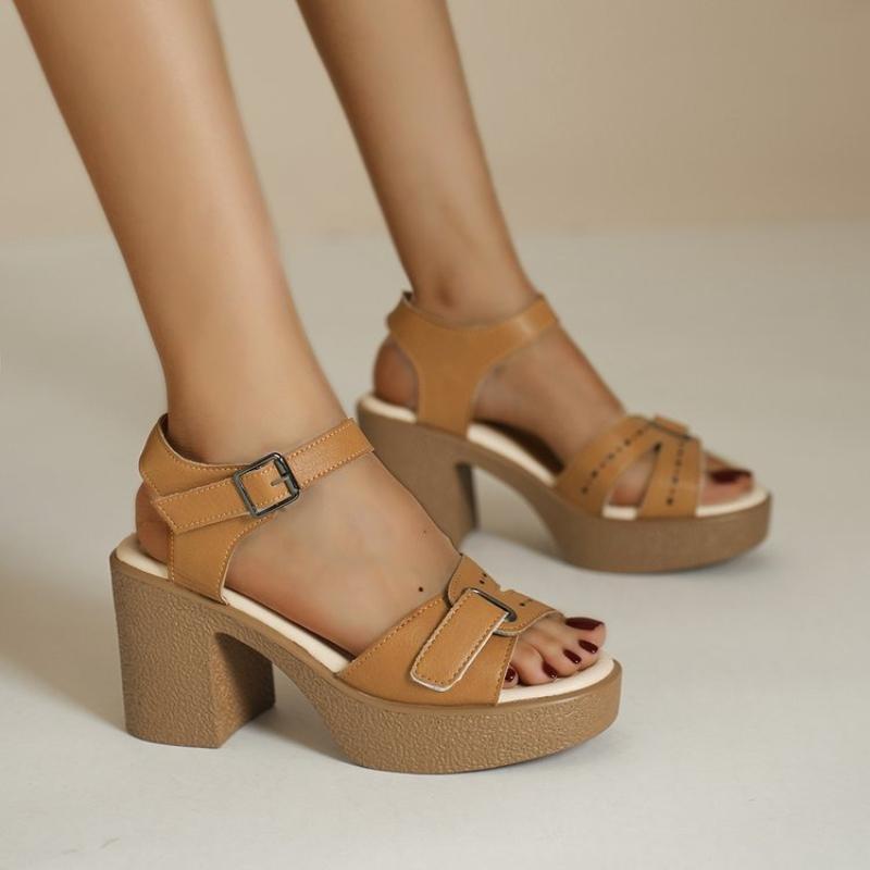 Women'S High-heeled Sandals Women'S High-heeled Slippers Adjustable Strap Solid Color One Line Fashion Sandals Platform Slippers
