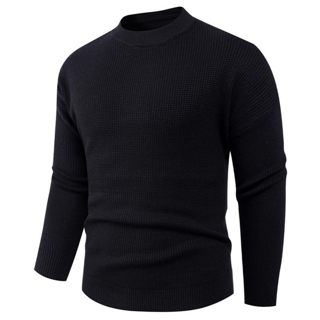 Men's Casual And Fashionable Sweater, Long-sleeved Round-neck Knitted Small Checkered Top