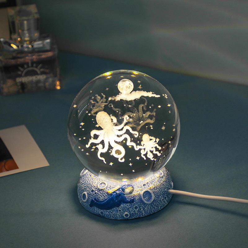 3D Laser Crystal Ball Night Light with Luminous Base - Decorative Desktop Ornament and Gift