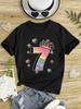 Settimo Compleanno Numero Sette Arcobaleno Con Corona Cuori Stelle Stampa Grafica Maglietta Manica Corta Bambini Tema Compleanno Girocollo Casual A