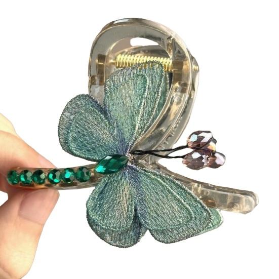 

Hair Claw Retro Style Embroidery Butterfly Decor Hair Clip Anti-slip Teeth Strong Grip Back Head Hair циан