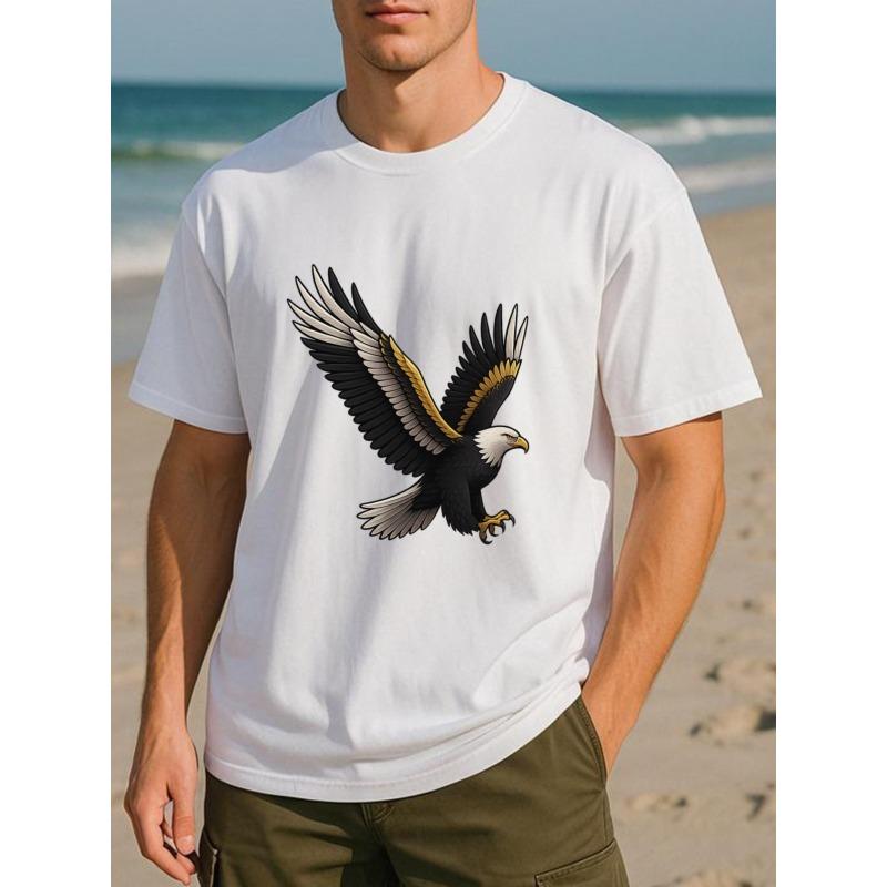 

European sizes American Spirit White-Headed Sea Eagle Men S Print Short-Sleeved T-Shirt | Casual Commuting, Sweat-Absorbing Quick-Drying 4XL білий