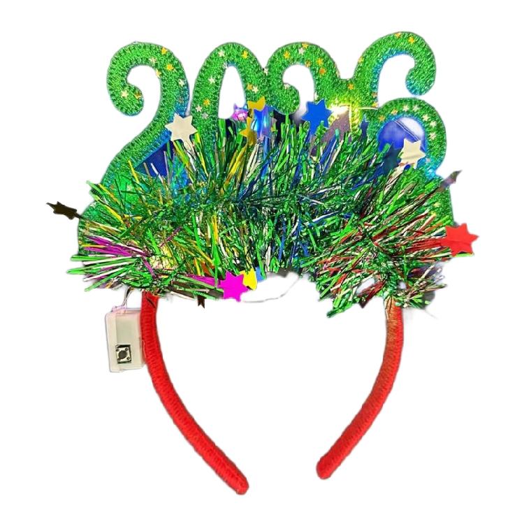 

2026 New Year Christmas Glowing Hair Ornament Plastic Headwear Headpiece Family Party Decoration for Kids Adults зелений