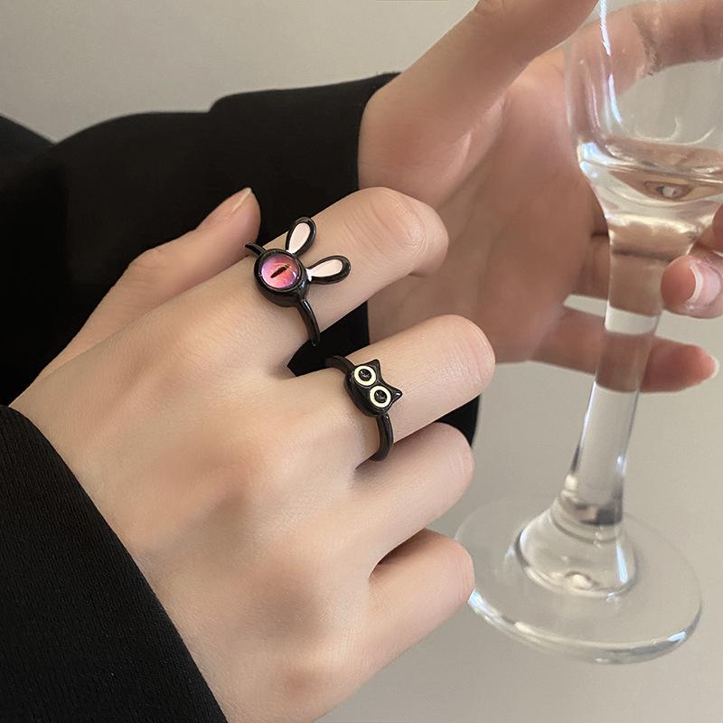 2023 New Fashion Trend Unique Design Elegant Delicate Sweet Black Cat Open Ring Couple Wedding High Jewelery Wholesale