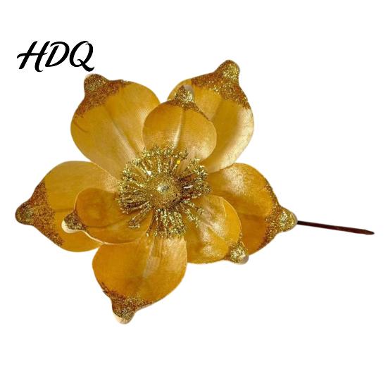 Multi Layered Fabric Flower Decorations Red Gold Poinsettia Artificial Flower Large Glitter Christmas with Clip Xmas Festive Party Floral Decor Tree