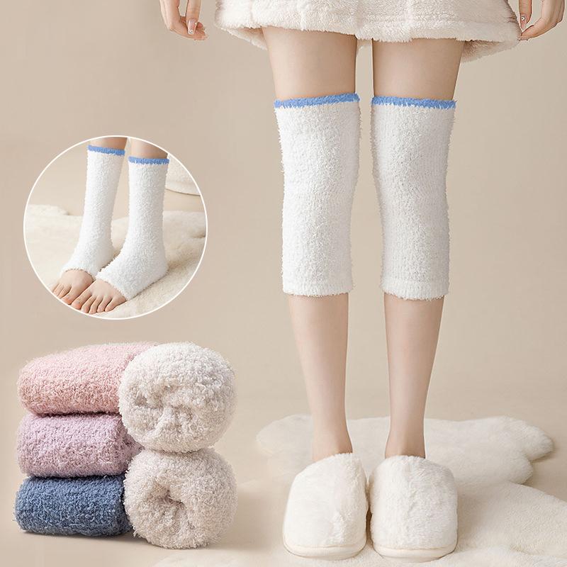 Winter Coral Fleece Knee Pads Women Soft Warm Thicken Plush Leg Arthritis Kneepad Solid Fur Knee Warmer Lady Knee Protector