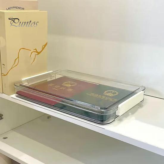 Transparent Document Organizer Box Dustproof with Lid Comfortable Grip Handle See-through Storage Container