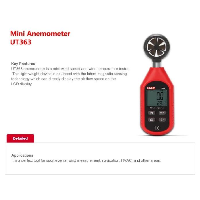 UNI-T Anemometer UT363 UT363BT Wind Speed Meter 0~30m/s Air Speedometer Digital Temperature Meter Wind Speed Measurement