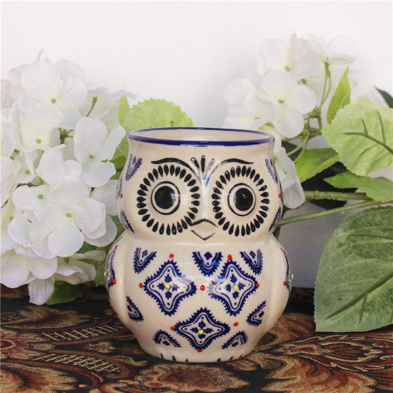 Hand-Painted Pastoral Owl Mug with Handle 