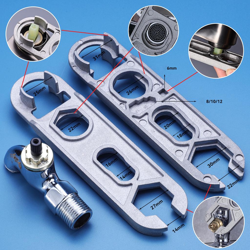 16 in 1 Faucet Repair Wrench Aluminum Alloy Construction Short Handle Design Great for Tight Space Maintenance Work