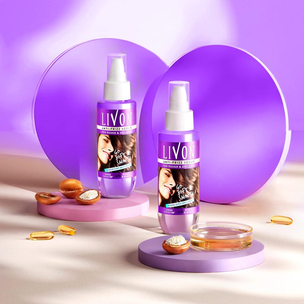 Livon Hair Serum For Dry Rough Frizzy Hair 100ml With Argan Oil Smoothness Control Anti Frizz Shine For Women And Men