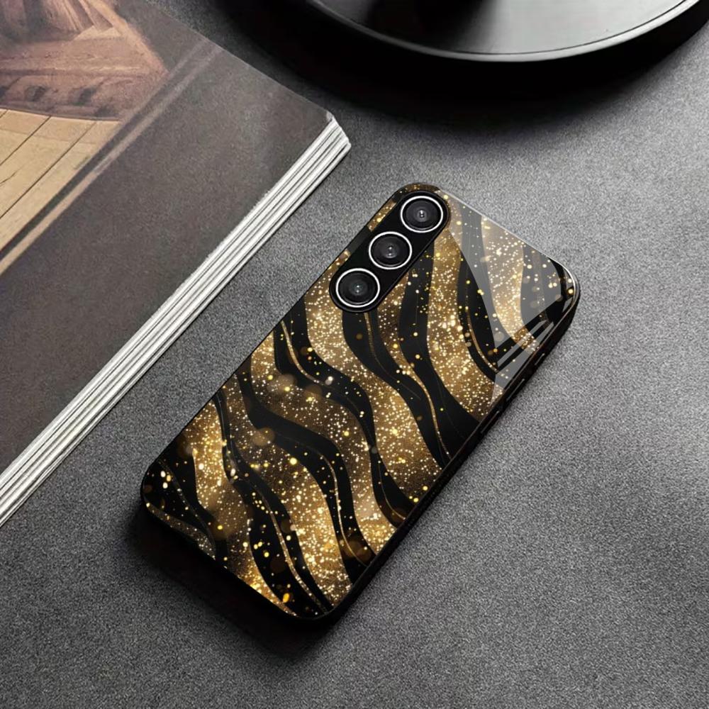 Hot topic Golden stripes PhoneCase Glass PhoneCase for Samsung Galaxy S26 S25 S24 S23 S22 S21 FE Ultra Plus scratch proof Smooth