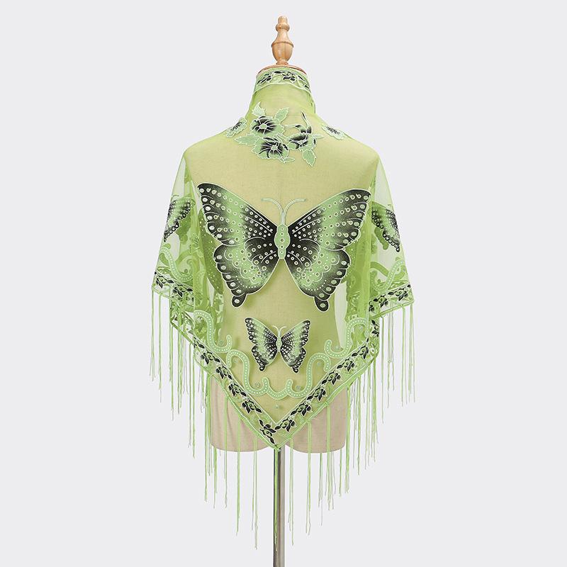 Luxury Flower Lace Hollow Scarf Butterfly Print Tassel Triangle Shawl Wraps Polyester Mesh Scarves Bridal