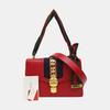 [Pre-Owned] Sylvie Gold Buckle Striped Web Ribbon Bow Wide Shoulder Strap Leather Shoulder Crossbody Handbag Small - Fair #A0MMC6