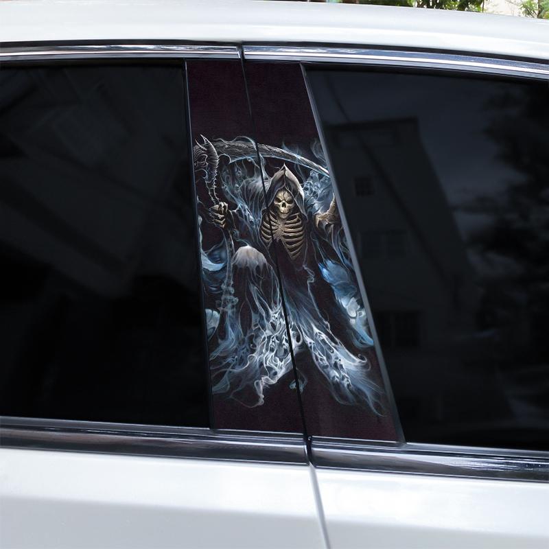2pcs Horror Skull Car Sticker Car B-Pillar Vinyl Decals DIY Car Doors Pillar Decals Waterproof Sunscreen Vinyl Sticker