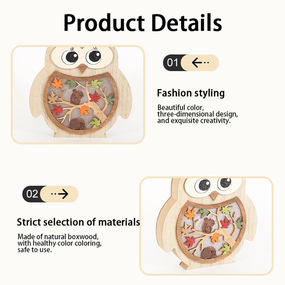 Wooden Ornaments With LED Light Squirrels Owls Hedgehogs Shape Carving Art Crafts Desktop Decoration For Thanksgiving Harvest Festival
