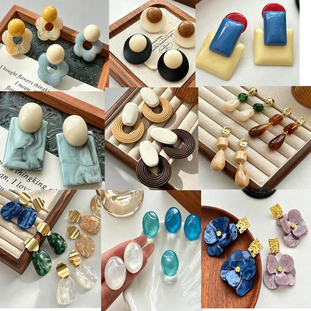 Hong Kong Retro Color Block Resin Stud Earrings - Niche High-End Fashion for Women