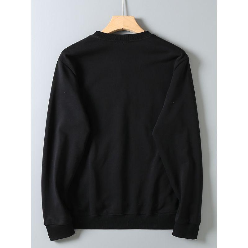 Export Surplus American Retro Solid Color Patchwork Embroidered Versatile Skin-Friendly Loose Round Neck Long Sleeve Pullover Sweatshirt for Men