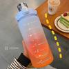 Large Couple Cup with Straw Time Scale Water Bottle Plastic Water Cup Large Student Frosted Outdoor Sports Water Bottles 2L