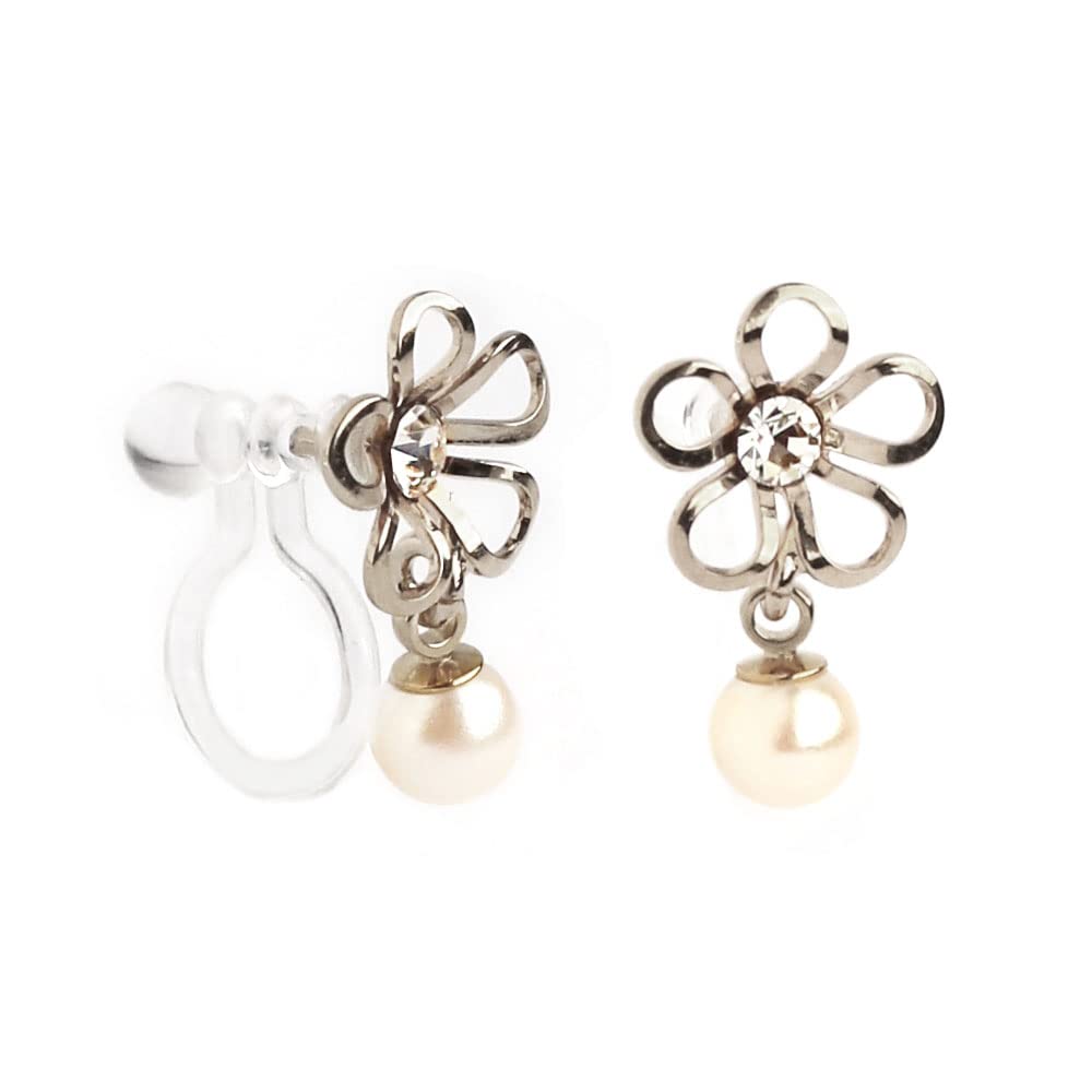 

Made in Japan Stone Pearl Resin Watermark Flower Earrings Silver Pearl [Melody Accessories] Non-True (nt-j28)