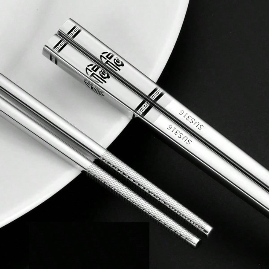 316 Stainless Steel Chopstick Tableware Luxury Laser Engraving Chopsticks Antiskid Household Metal Reusable Chopstick