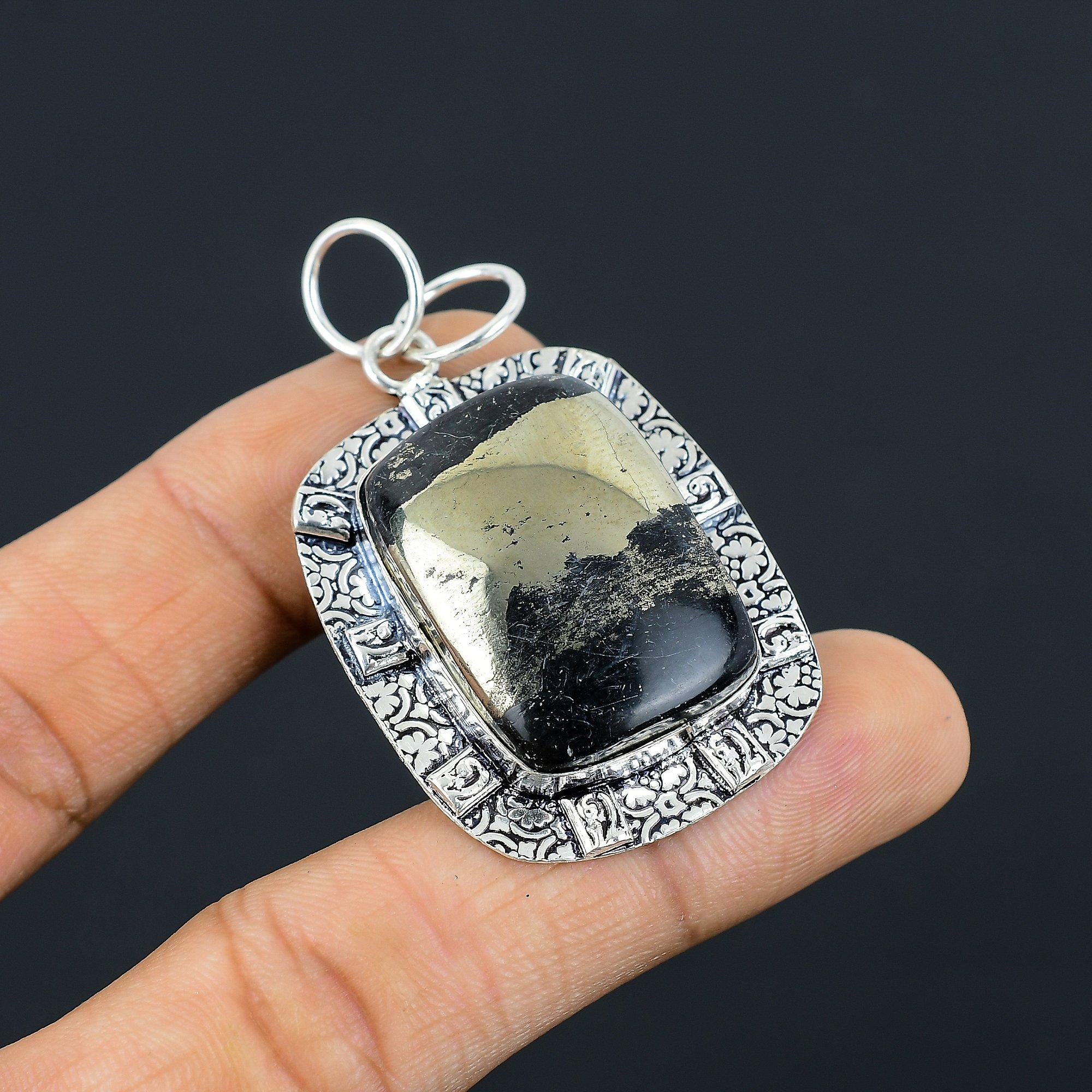 

Sterling Silver Solar Chakra Pyrite Gemstone Wedding Bezel Sister Ethnic Pendant