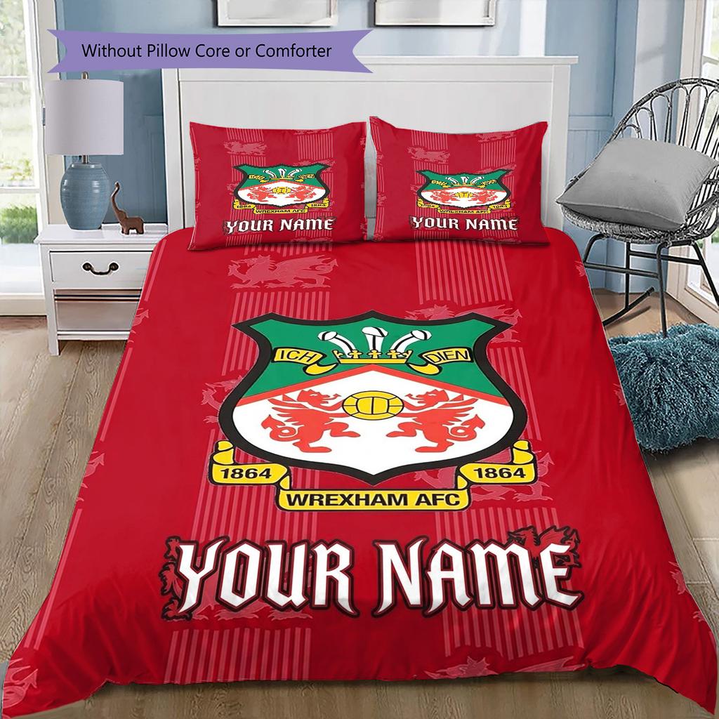 Wrexham Afc Crest Custom Name Pattern Bedding Quilt Set Quilt Cover Pillowcase Home Birthday Gift(1 * Duvet Cover + 2 * Pillowcase, Without Core)