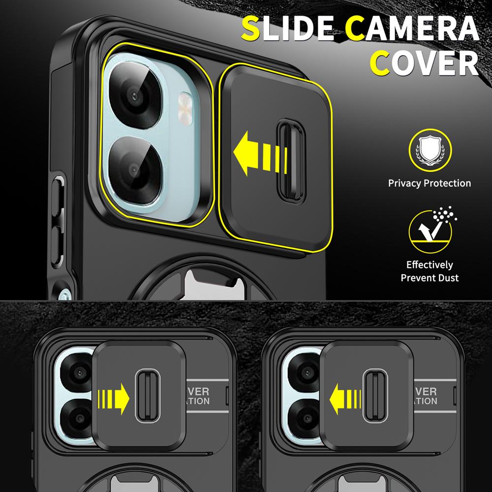 KEYSION 360° Rotating Ring Stand Phone Case for OPPO A6x 5G A6 A6t Pro A6s 5G Slide Camera Protection Magnetic Shockproof Cover
