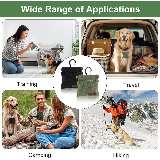 2Pcs Dog Treat Pouch, Dog Treat Pouches for Pet Training, Portable Auto Closing Dog Walking Bag with Carabiner for Puppy Travel or Outdoor Use Black