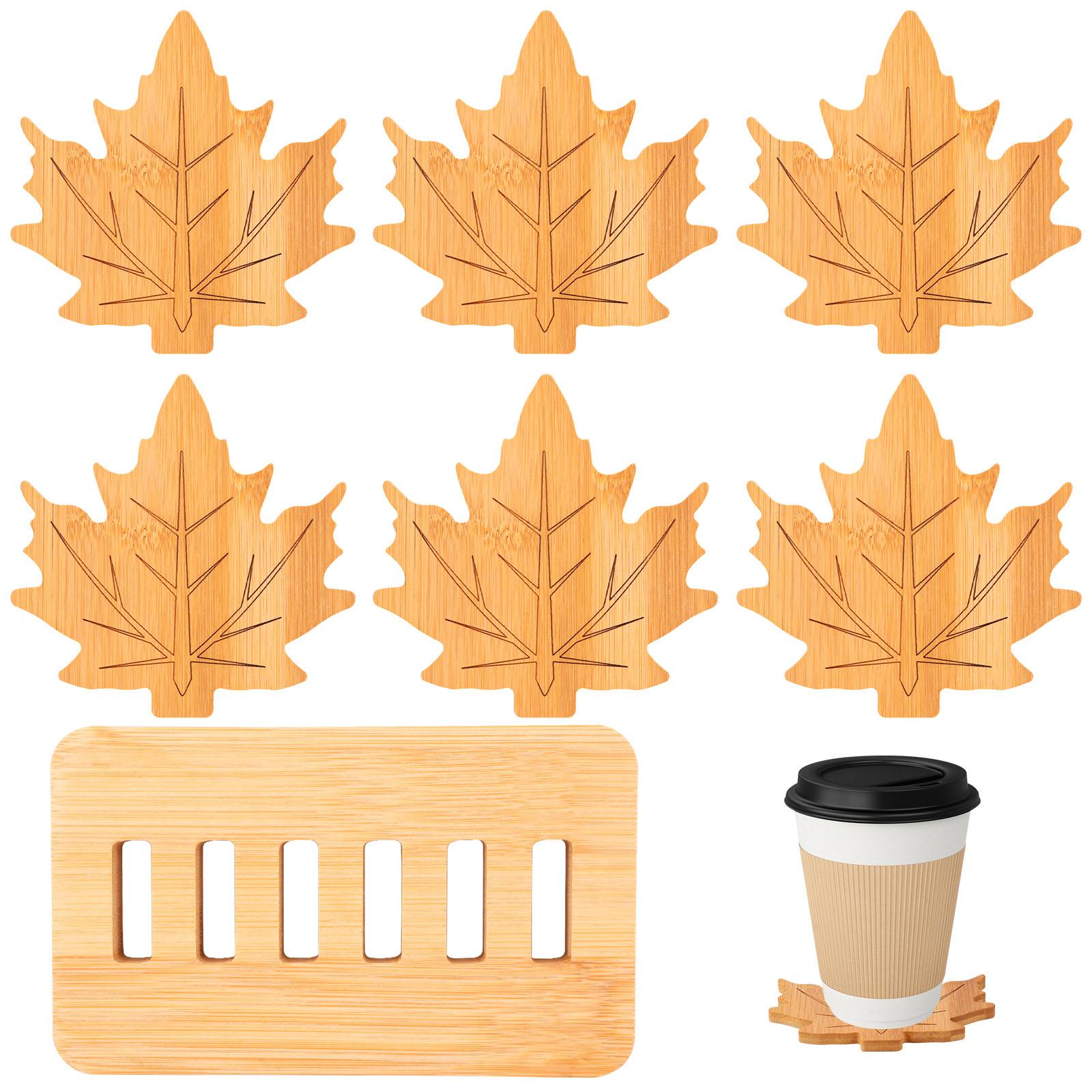 

Wooden Coaster Heat Resistant Cup Holders Maple Trivet Pot Mat with Storage Rack for Countertop Table Decoration & Accessories L