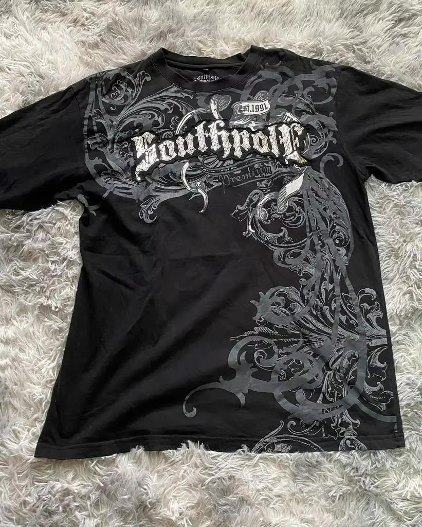 2025s High Street Shirts Y2K Mens Graphic Print Oversized T Shirt Harajuku Gothic Round Neck Cotton Tops New Mens T Shirt