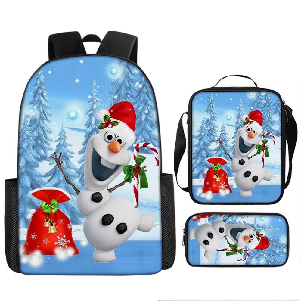 Santa Claus Christmas Tree Backpack Elementary School Bag Large Capacity Leisure Bag Lunch Bag Pencil Bag Three-piece Set