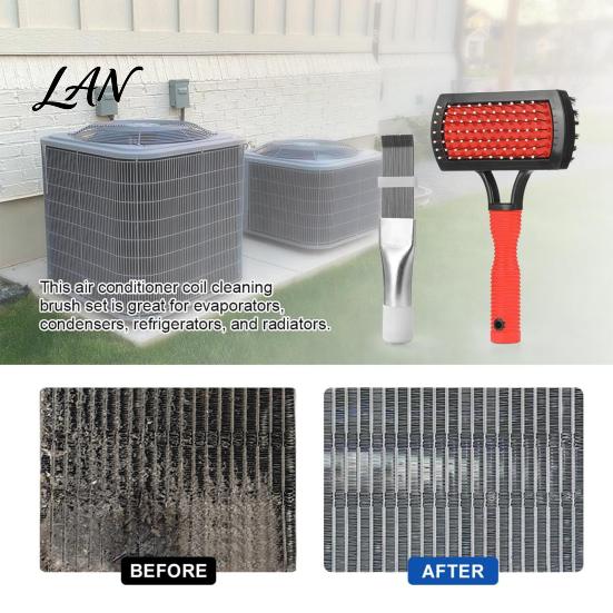 Coil Cleaning Brush with Handle Double Side AC Set, Stainless Steel Fin HVAC System Tools Comb Cleaner, Compact Clean for Condenser Maintenance
