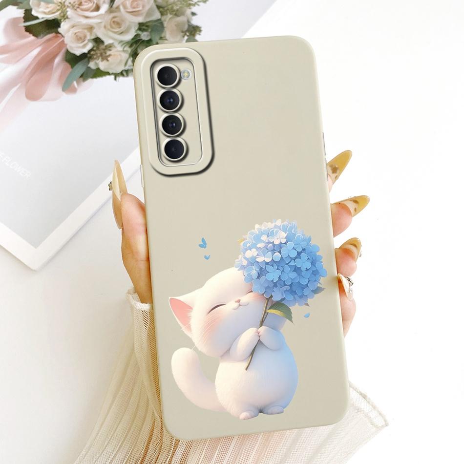 For OPPO Reno4 Pro / Reno4 Cute Cat Flower Cartoon Phone Case For Oppo Reno 4 4Pro 4G Shockproof Soft Silicone Bumpers