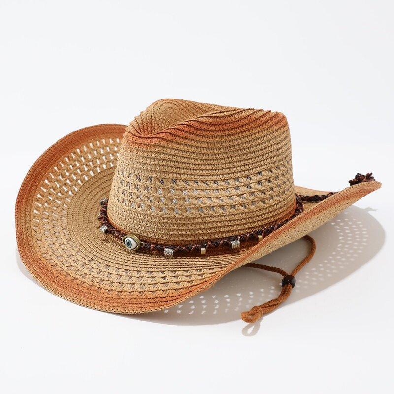 Spring and summer men's and women's hollow straw hats, ethnic style European and American cowboy hats, outdoor sunshade sunscreen hats, travel hats