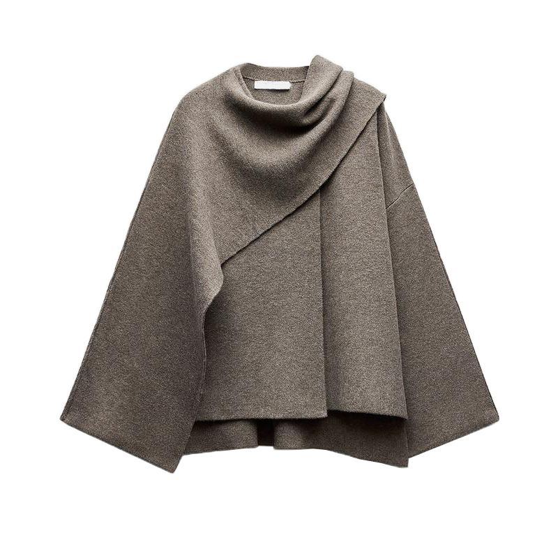 Fall and Winter Women's Idle Style Scarf Cape round Neck Long Sleeves Short Knitting Coat Outwear 2756107