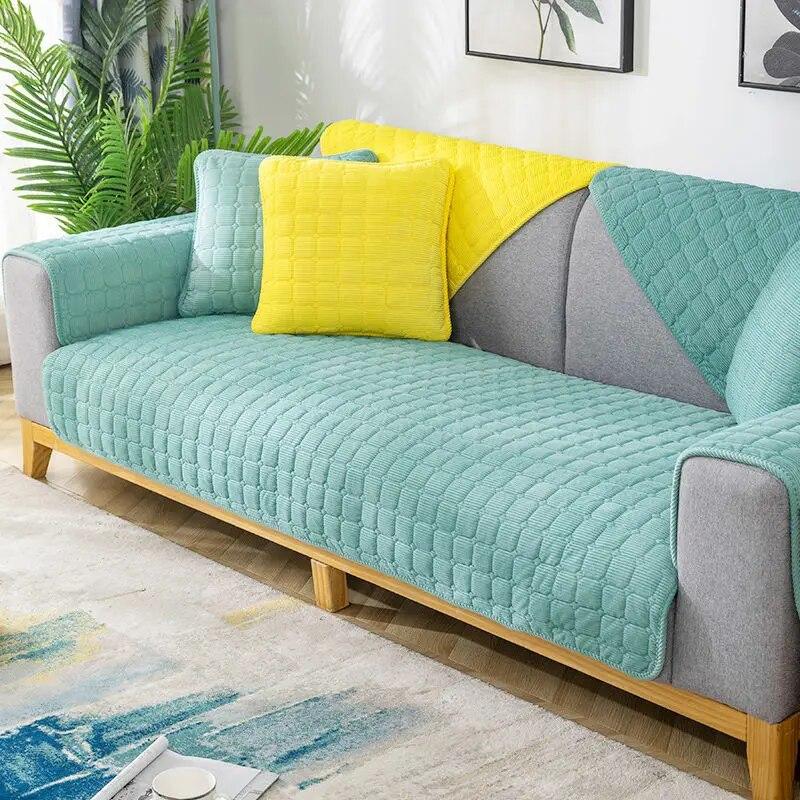 Thickened Corduroy Sofa Cushion Four Seasons General Pure Colour Plush Non-Slip Living Room Sofa Cover Warm Breathable Sofa Back