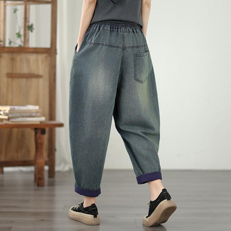 Mărime mare Broderie vintage Talie înaltă Casual Largi Femei Primăvară vară toamnă Blugi Denim Pantaloni Harem