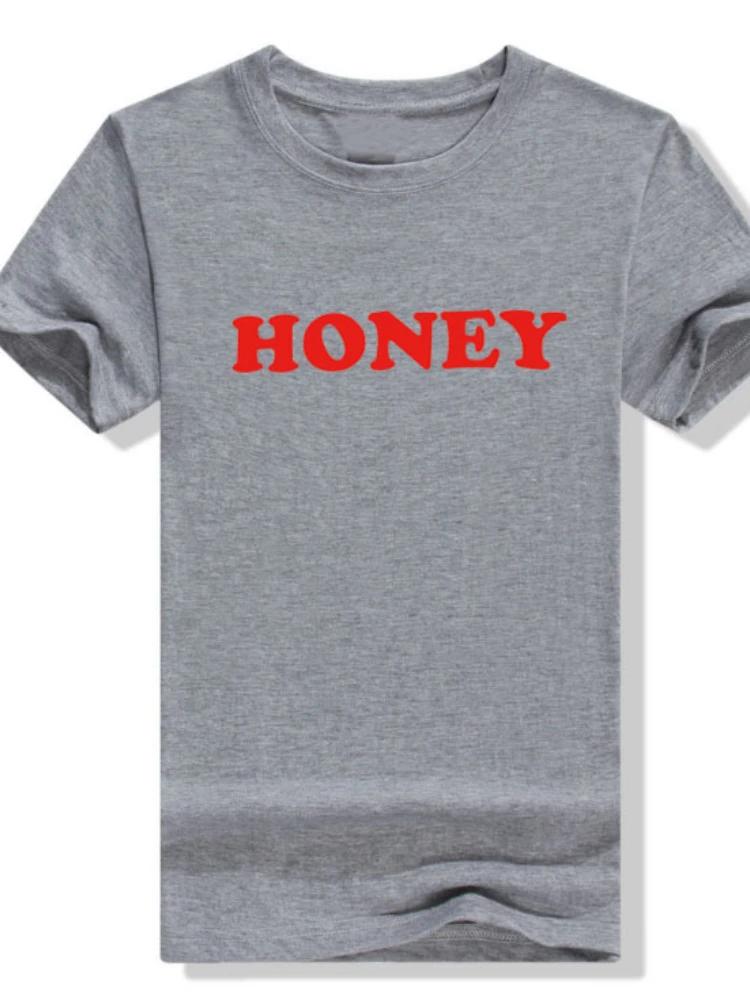 Honey Red Letter Print T Shirt Women Short Sleeve O Neck Loose Yellow Tshirt Summer Ladies Tee Shirt Tops Camisetas Mujer