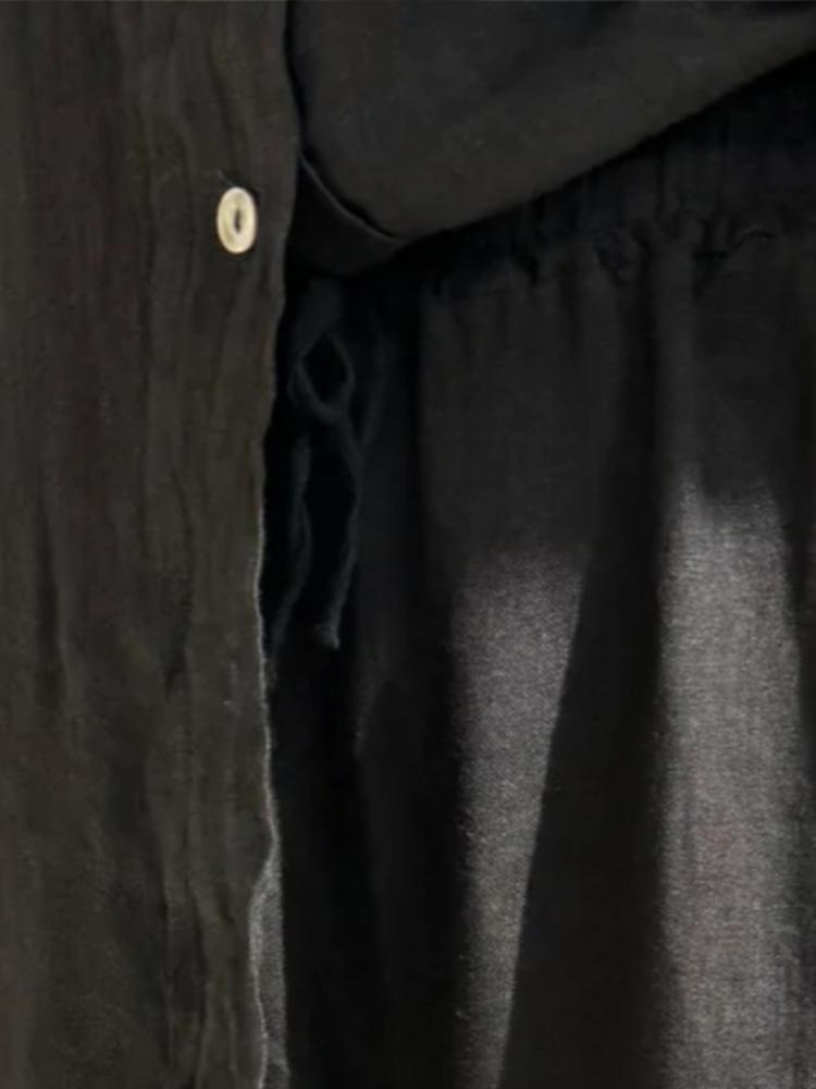 Vintage Solid Shirt Trousers Suit Women Single Breasted Long Sleeve Shirt Wide Leg Pants Summer Female Set