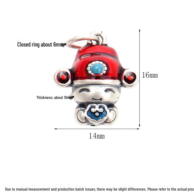 S999 Sterling Silver Five Blessings Pendant with 3D Epoxy and Braided Rope for DIY Jewelry