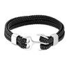 2026 Men's Titanium Steel Bracelet Black Cowhide Braided Anchor Leather Bracelet Leather Rope