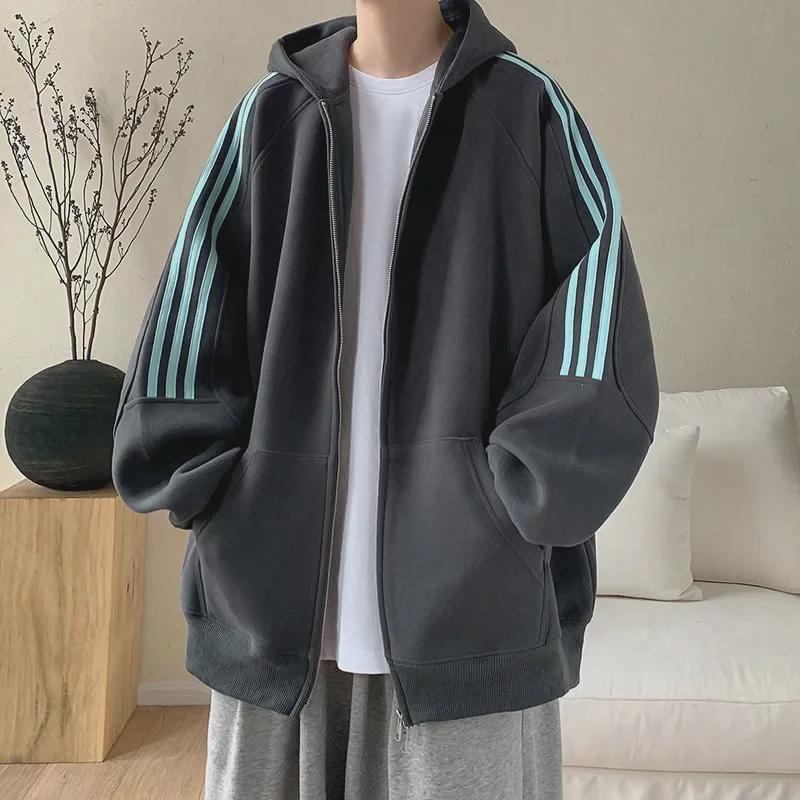 

Унисекс Полосатый Кардиган С Капюшоном - Плотная Куртка Весна/Осень