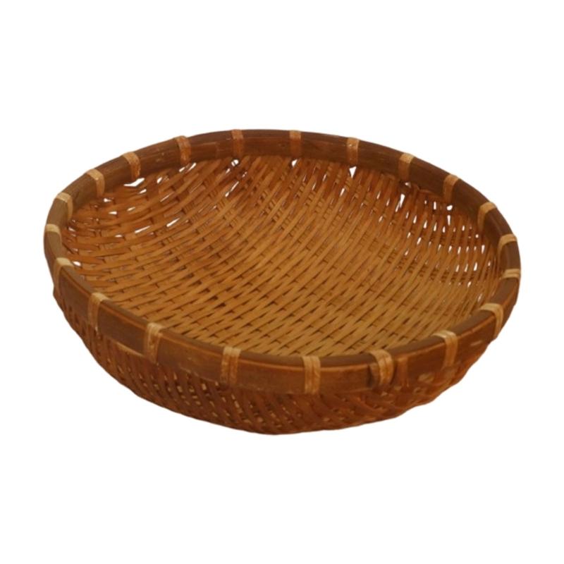Natural Handwoven Bamboos Storage Basket for Multipurpose Kitchen Use Fruit and Nut Container with Nonslip Bottom