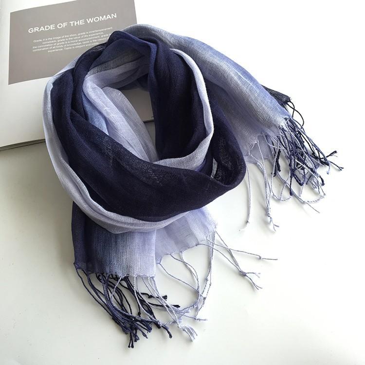 Fashion Creative Scarf Thin Linen Shawl Gradual Change Color Style Pure Linen Women'S Scarf Direct Supply