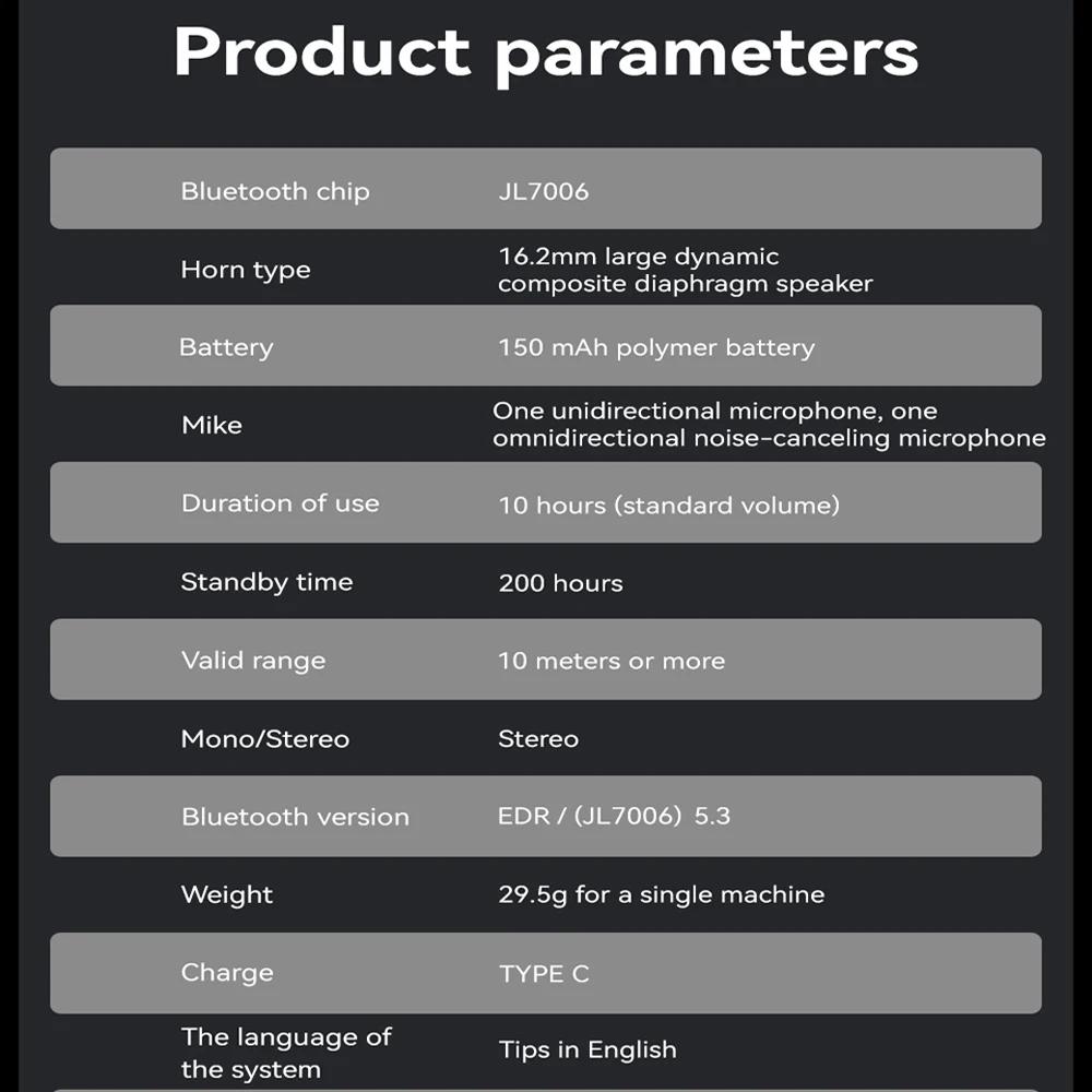 Portable Open Ear Headphones Sports AI Translator Noise Cancelling Mic BT 53 Quick Charge IPX5 Waterproof for Running Gym