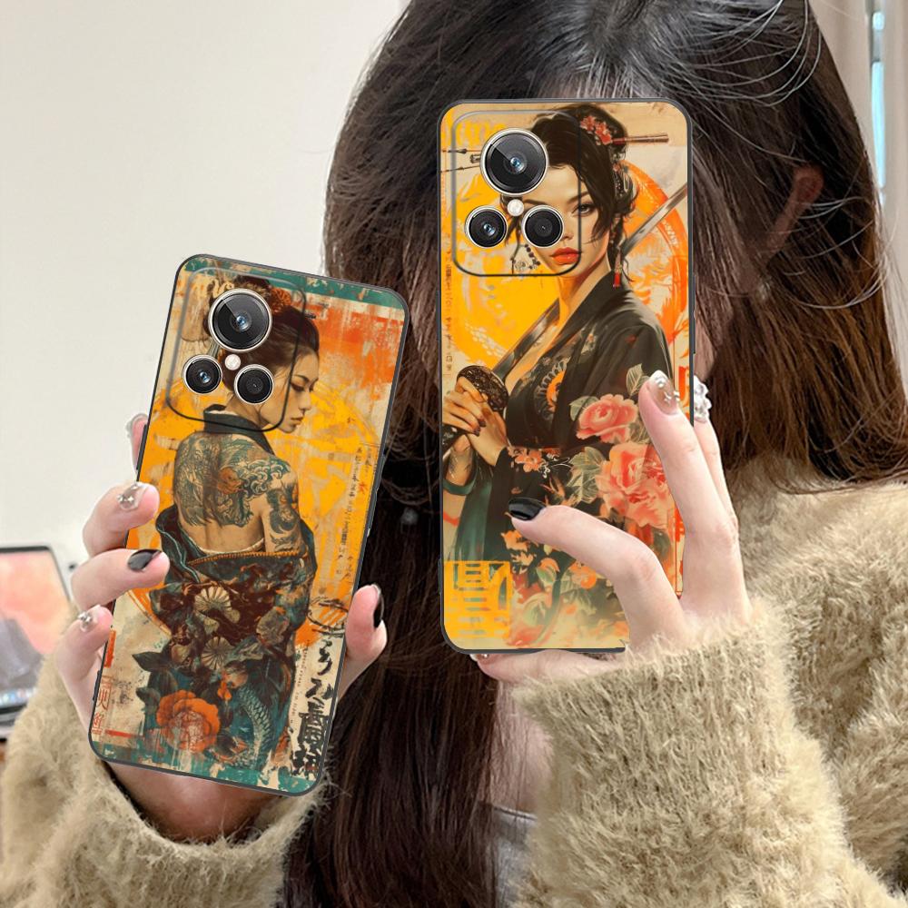 Retro Tattoo Girl Mobile Phone Case for Realme 15 14 13 12 11 10 9 Pro Plus T i Lite 5G Colorful Printing Cover Luxury Pretty